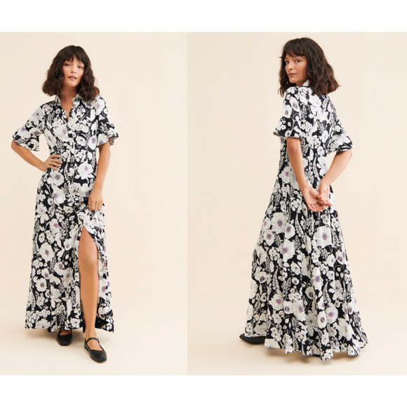 Anthropologie Black and White Floral Maxi Dress - Picture 1 of 9